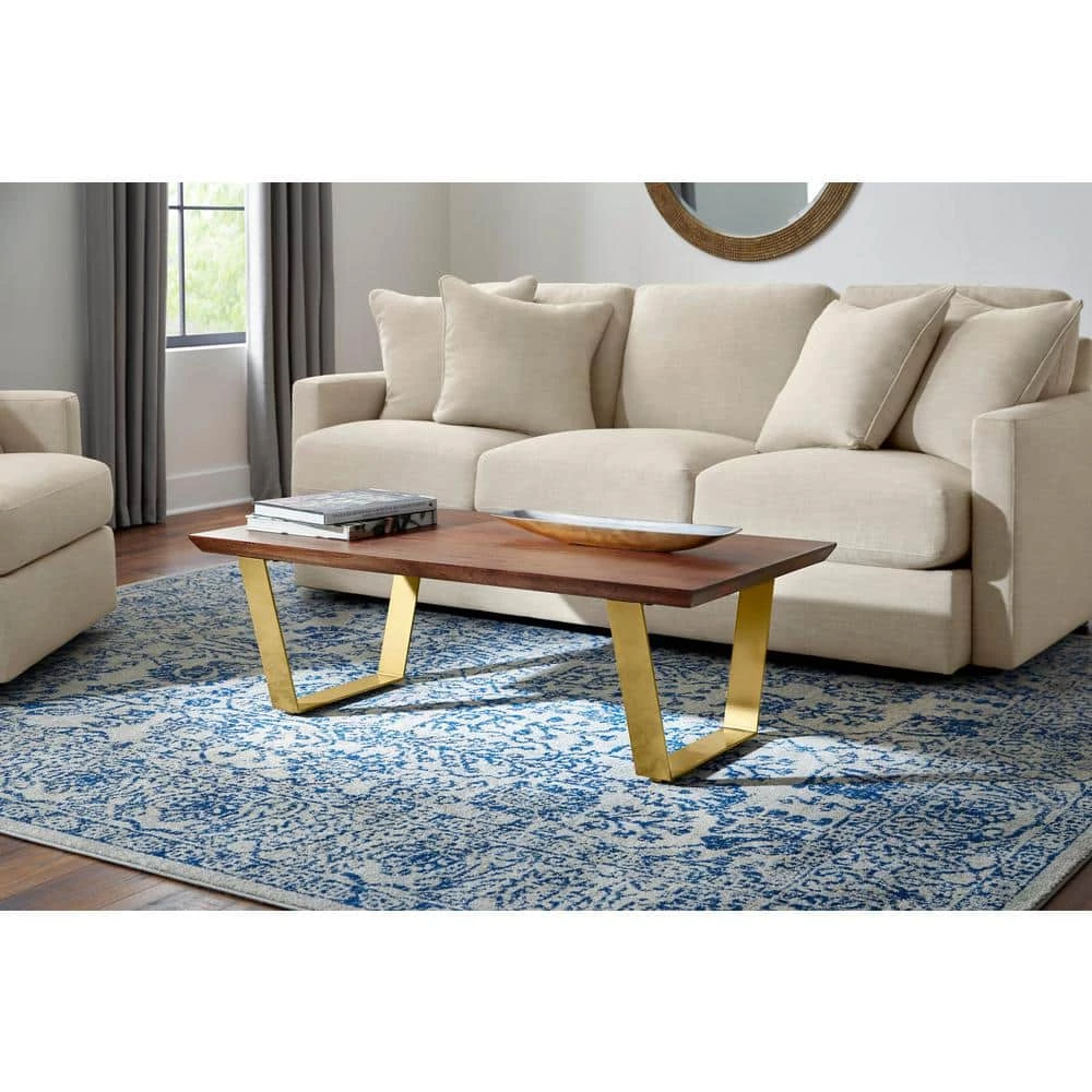 Wimberly 48 in. Walnut/Brass Large Rectangle Wood Coffee Table with Metal Base by Home Decorators Collection - Image 3
