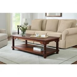 Glenmore 54 in. Walnut Large Rectangle Wood Coffee Table with Detailed Legs by Home Decorators Collection