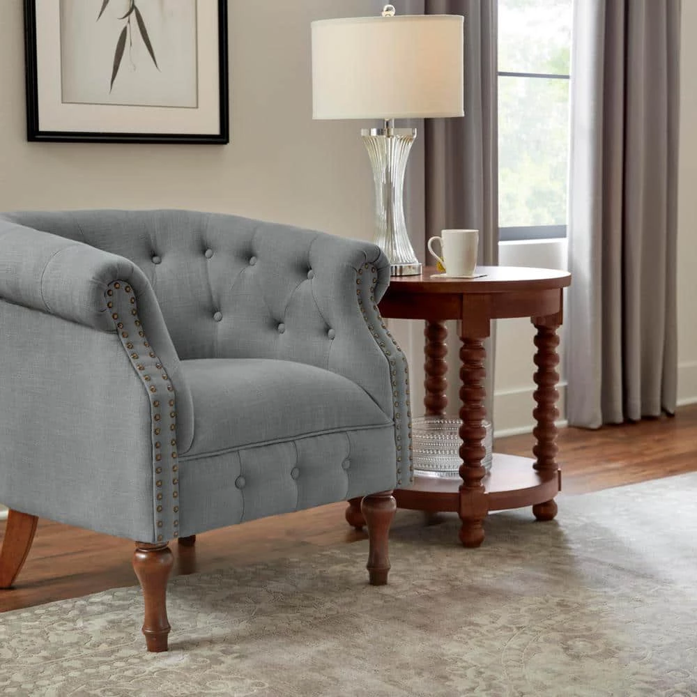 Castine Hexagonal Walnut Finish Wood End Table with Detailed Legs (22 in. W x 24 in. H) by Home Decorators Collection - Image 3