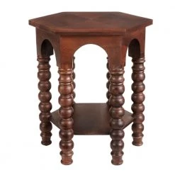 Castine Hexagonal Walnut Finish Wood End Table with Detailed Legs (22 in. W x 24 in. H) by Home Decorators Collection