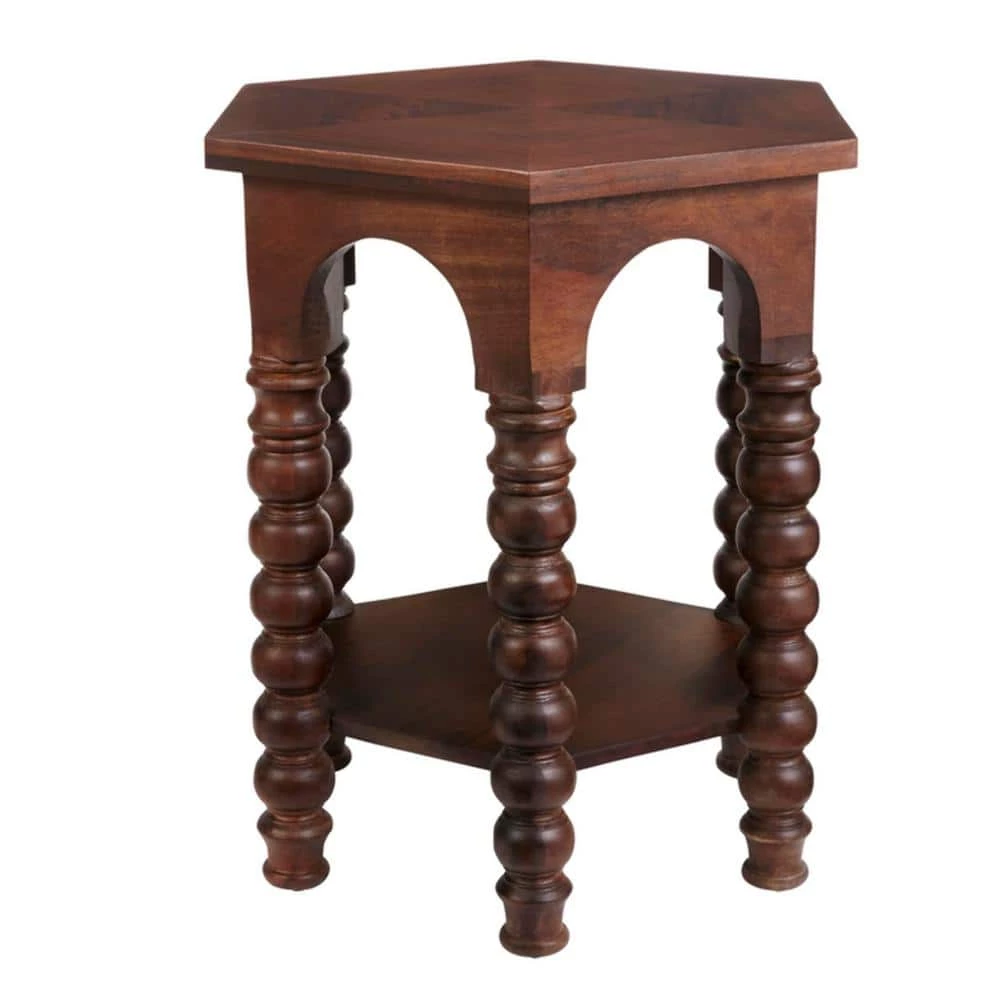 Castine Hexagonal Walnut Finish Wood End Table with Detailed Legs (22 in. W x 24 in. H) by Home Decorators Collection - Image 6