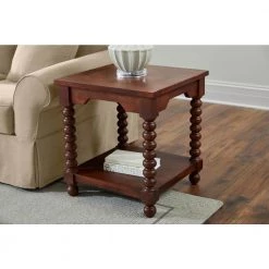 Glenmore Square Walnut Finish Wood End Table with Detailed Legs (22 in. W x 24 in. H) by Home Decorators Collection