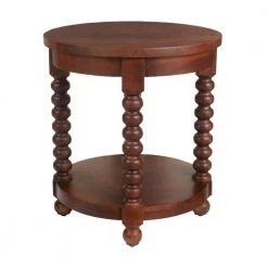 Glenmore Round Walnut Finish Wood End Table with Detailed Legs (22 in. W x 24 in. H) by Home Decorators Collection