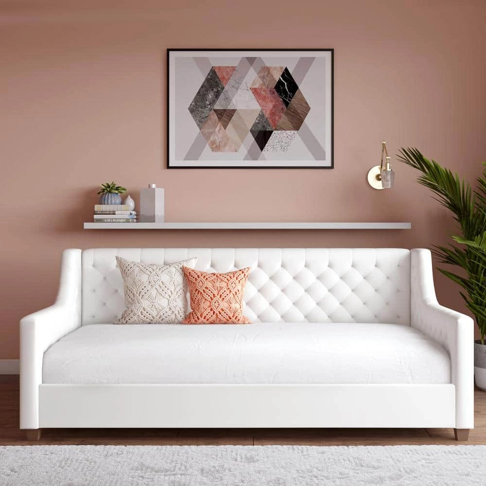 Jenna White Faux Leather Upholstered Twin Daybed by DHP - Image 3