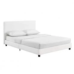 Celia White Faux Leather Upholstered Queen Size Bed by DHP