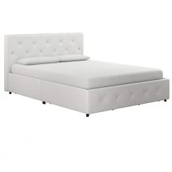 Dean White Faux Leather Upholstered Full Bed with Storage by DHP