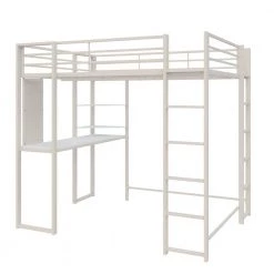 Alana White Full Metal Loft Bed with Desk by DHP