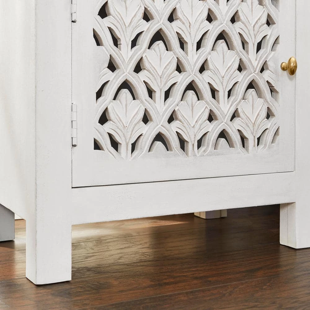 Hallie Carved Single Door 1-Drawer Whitewash Nightstand (30 in. H x 22 in. W x 15 in. D) by Home Decorators Collection - Image 5