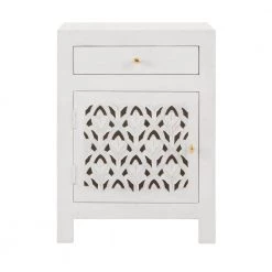 Hallie Carved Single Door 1-Drawer Whitewash Nightstand (30 in. H x 22 in. W x 15 in. D) by Home Decorators Collection